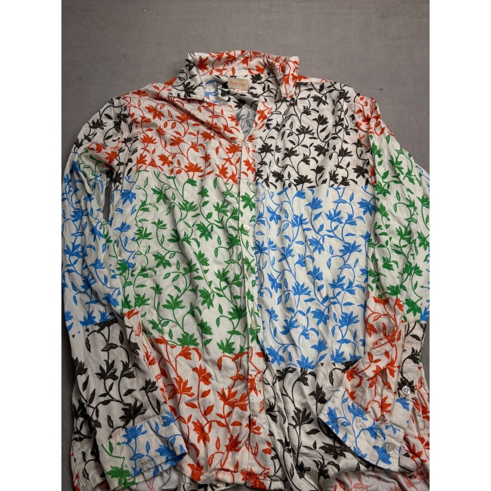 Perte d'ego Mens Floral Vine Patchwork Button Down Shirt Multicolor Size Medium